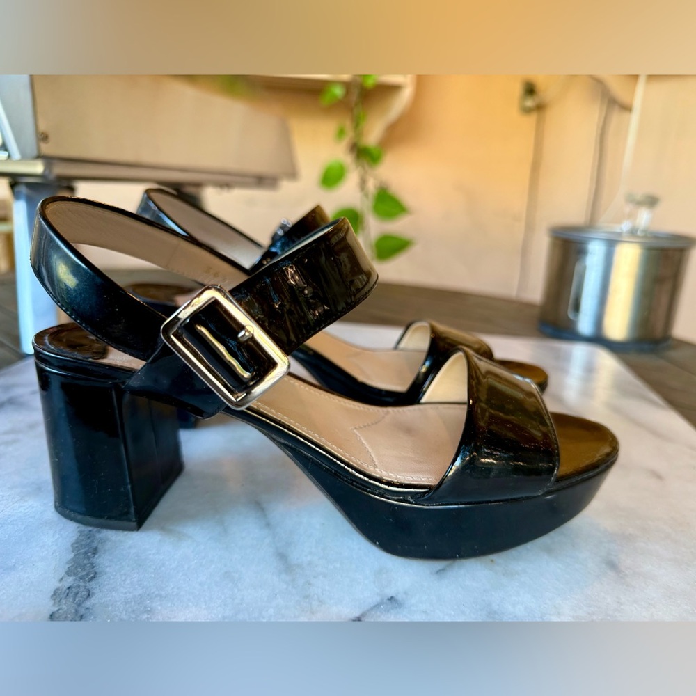 For SUNNY PRADA Black Patent Leather Women's Sandals w/ block heel 36.5 - Picture 3 of 12